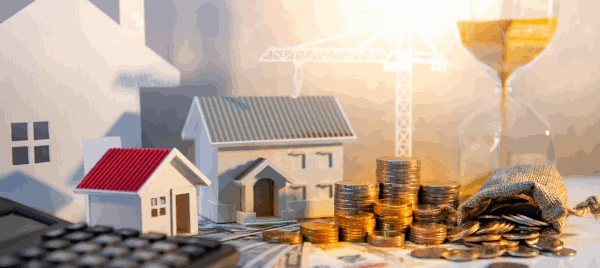 Houses money hour glass