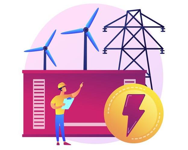 Power station electrical energy generation electricity production power engineer cartoon character energy industry electric plan. Image by FreePik