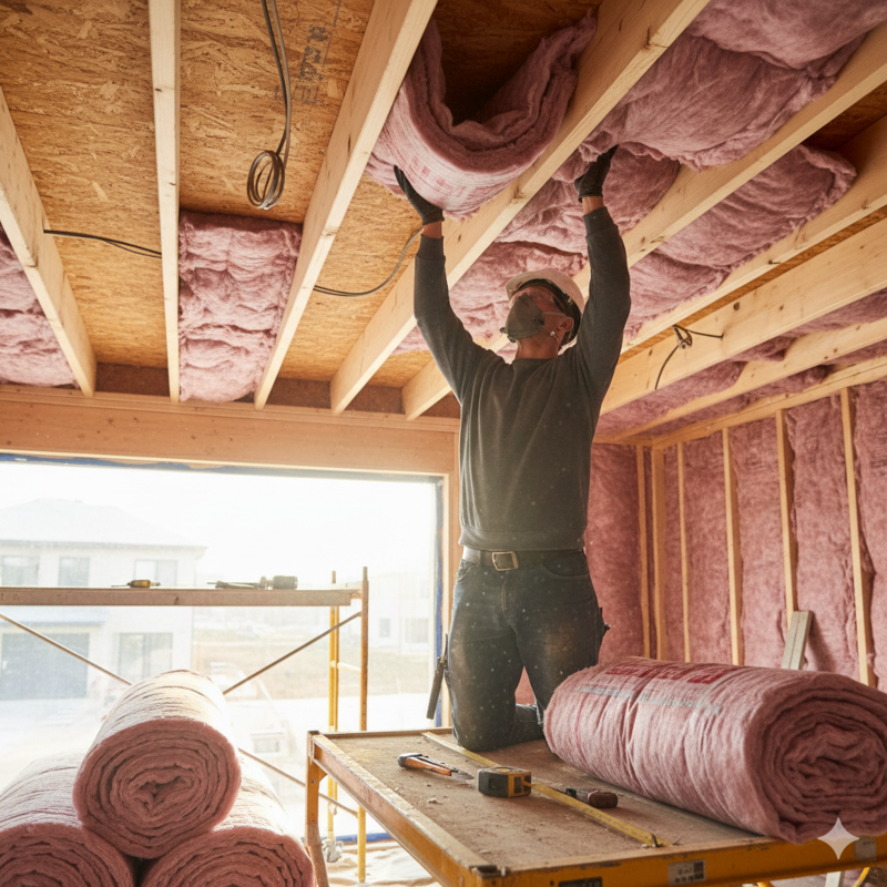 Person putting inultion on a ceiling. Image by Gemini