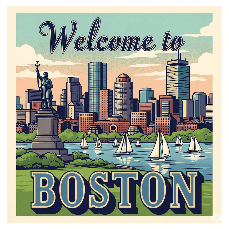 vintage postcard of Boston. Welcome to Boston. Image by Gemini