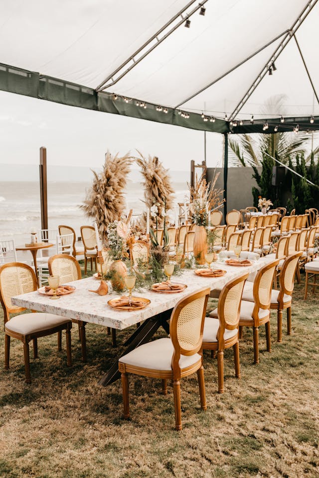 Decorated Table inside a party tent