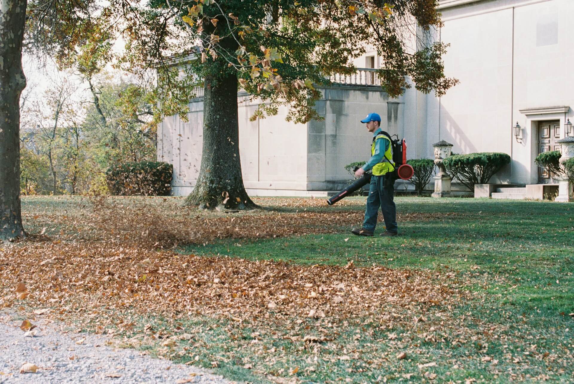 Person with a leaf blower. Image by Unsplash