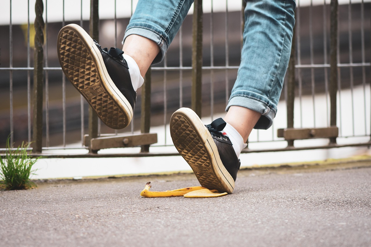 Person slipping on a banana peel. Image by Pixabay