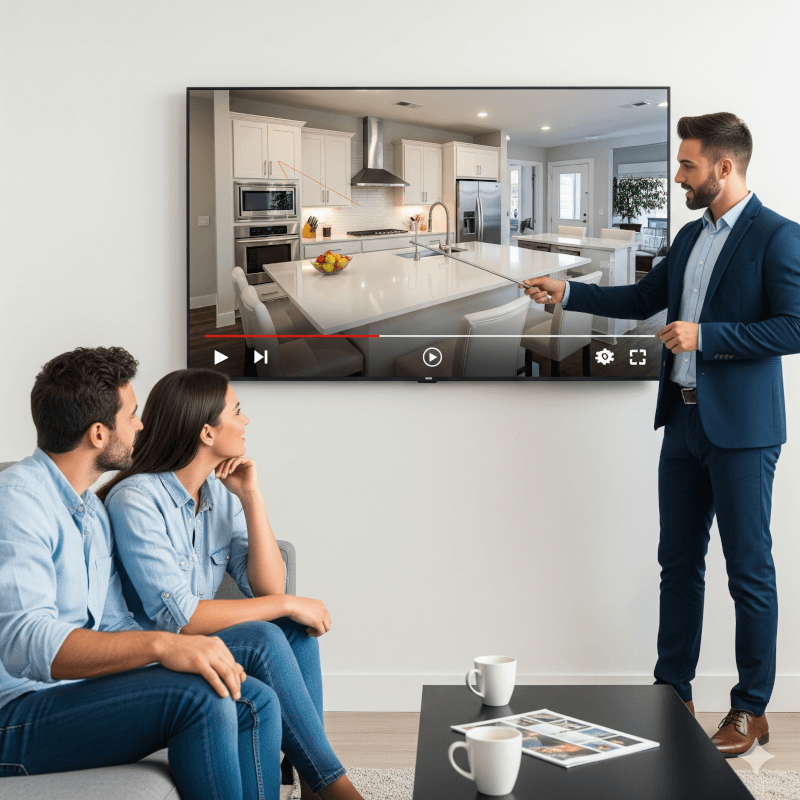 Person showing a video of a real estate listing. Image by Gemini
