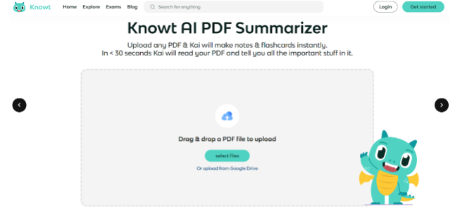 Knowt AI PDF Summarizer website