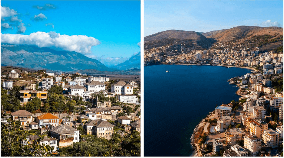 Houses on a hill, houses near water