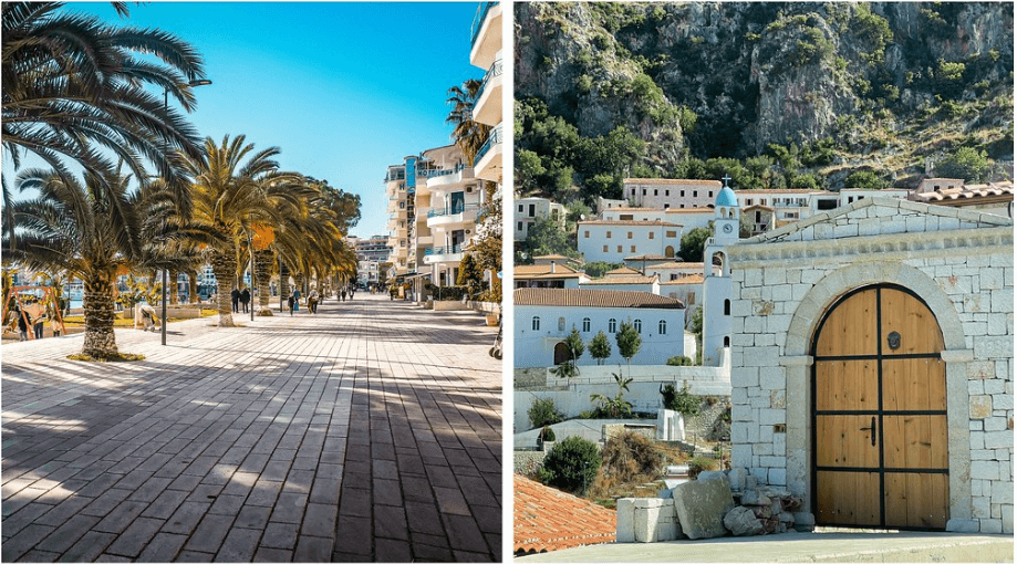 Houses on a hill, palmtrees